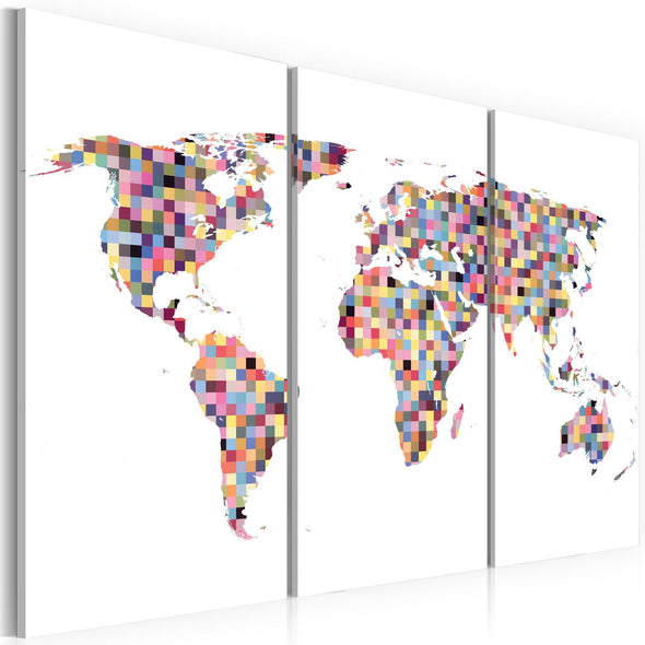 Canvas Print - Map of the World - pixels - triptych