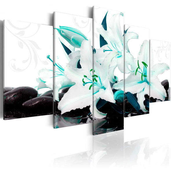 Canvas Print - Turquoise lilies and stones