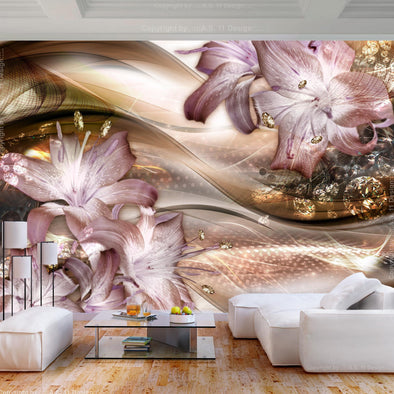 Wall mural - Lilies on the Wave (Brown)