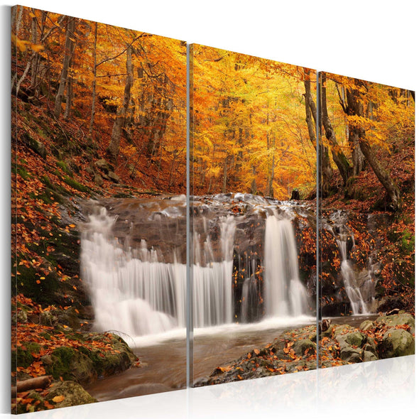 Canvas Print - A waterfall in the middle of fall trees