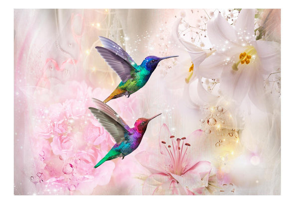 Peel and stick wall mural - Colourful Hummingbirds (Pink)