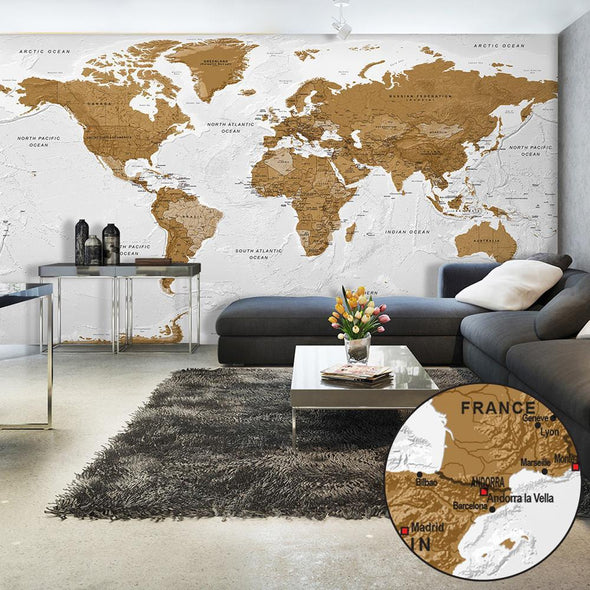 Peel and stick wall mural - World Map: White Oceans II