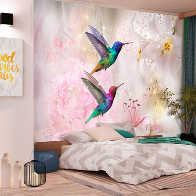 Peel and stick wall mural - Colourful Hummingbirds (Pink)