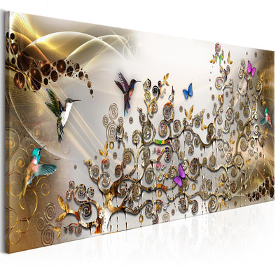 Canvas Print - Hummingbirds Dance (1 Part) Gold Narrow