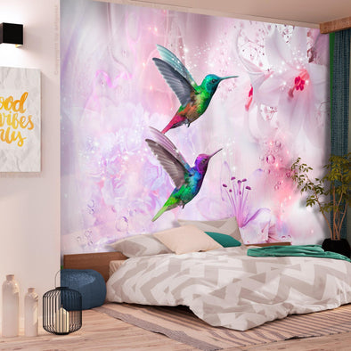 Peel and stick wall mural - Colourful Hummingbirds (Purple)
