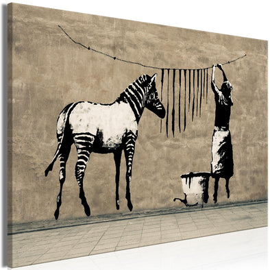 Canvas Print - Banksy: Washing Zebra on Concrete (1 Part) Wide