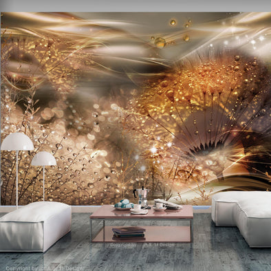 Peel and stick wall mural - Dandelions' World (Gold)