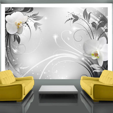 Wall mural - Orchids on silver
